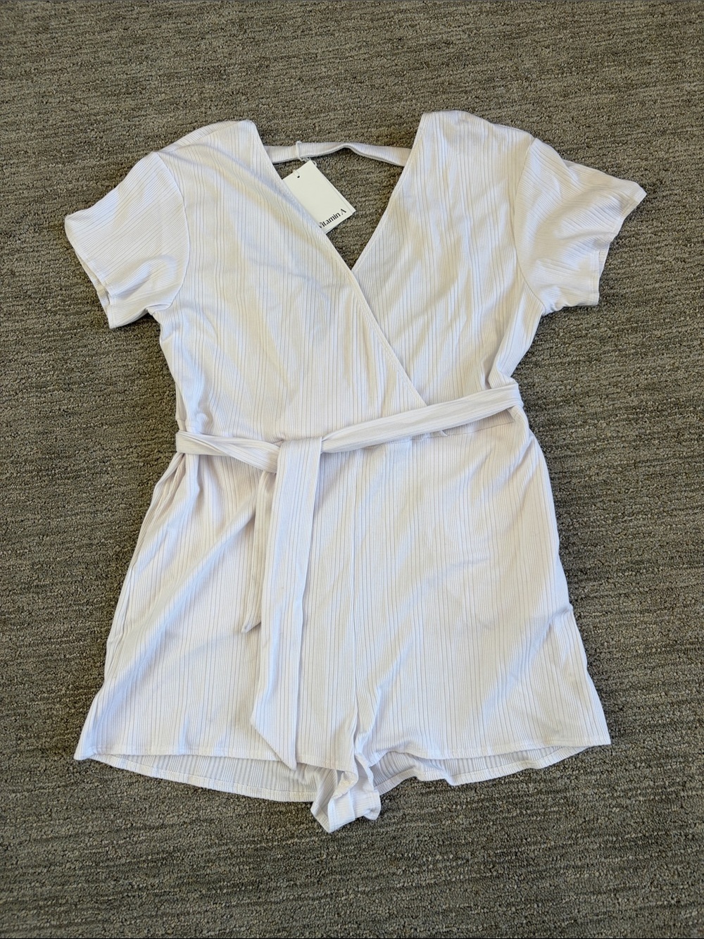 White Ribbed Romper with Belt